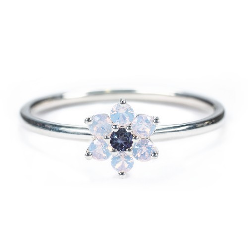 Flower Stackable Ring with Gemstones – Sterling Silver with Opal