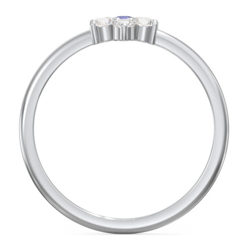 Flower Stackable Ring with Gemstones – Sterling Silver with Blue Sapphire and Cubic Zirconia