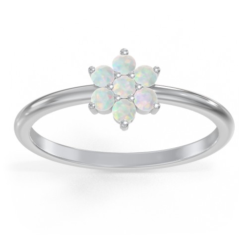 Flower Stackable Ring with Gemstones – Sterling Silver with Opal