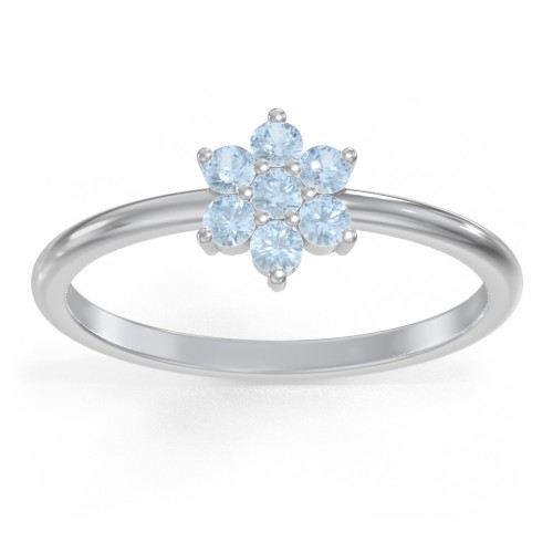 Flower Stackable Ring with Gemstones – Sterling Silver with Blue Topaz