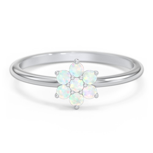 Flower Stackable Ring with Gemstones – Sterling Silver with Opal