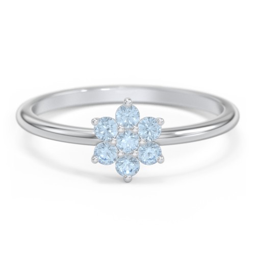 Flower Stackable Ring with Gemstones – Sterling Silver with Blue Topaz