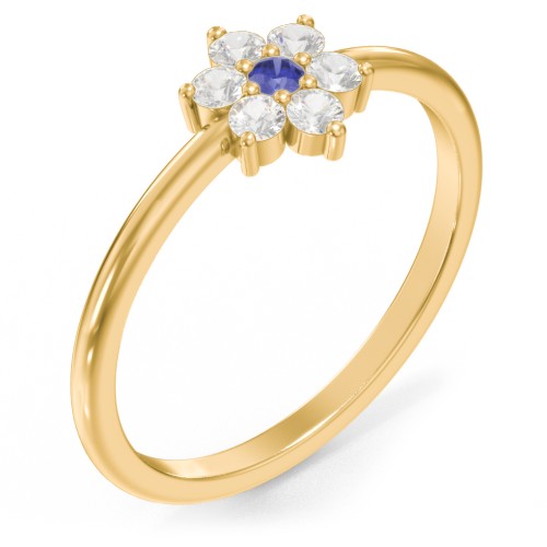 Flower Stackable Ring with Gemstones – 9kt Yellow Gold with Blue Sapphire and Cubic Zirconia