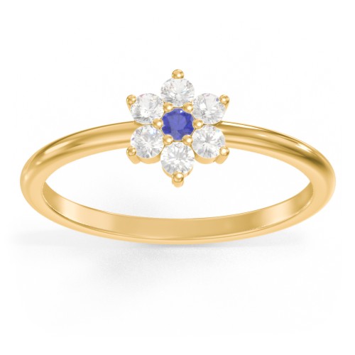 Flower Stackable Ring with Gemstones – 9kt Yellow Gold with Blue Sapphire and Cubic Zirconia