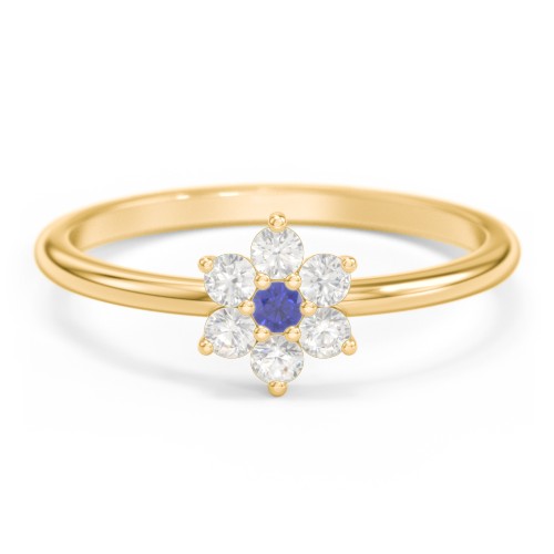 Flower Stackable Ring with Gemstones – 9kt Yellow Gold with Blue Sapphire and Cubic Zirconia
