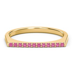 Flat Top Stackable Ring with Accents in 9K Solid Yellow Gold with Red Premium Zirconia