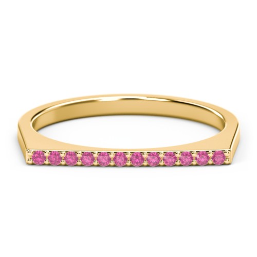 Flat Top Stackable Ring with Accents – 9kt Yellow Gold with Red Premium Zirconia