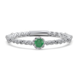 Twisted Band Stackable Ring with Gemstone in 925 Sterling Silver with Emerald