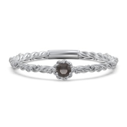 Twisted Band Stackable Ring with Gemstone in 925 Sterling Silver with Smokey Quartz