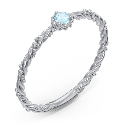 Twisted Band Stackable Ring with Gemstone – Sterling Silver with Blue Topaz