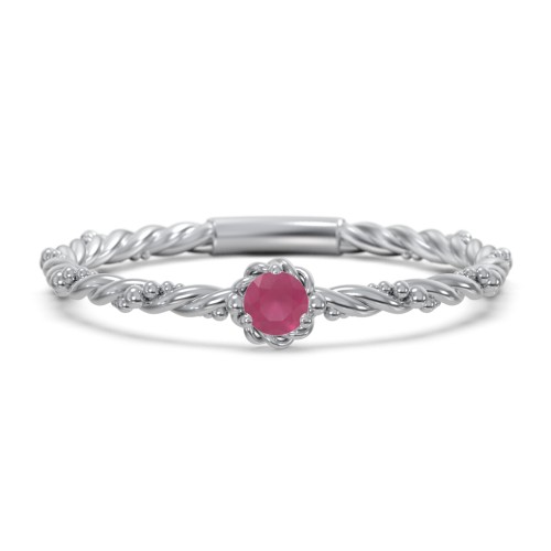 Twisted Band Stackable Ring with Gemstone – Sterling Silver with Ruby