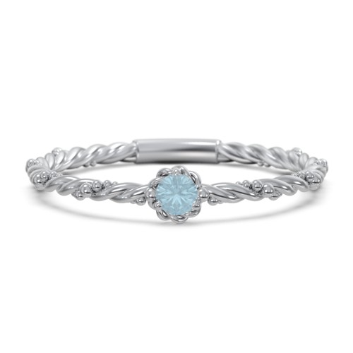 Twisted Band Stackable Ring with Gemstone – Sterling Silver with Blue Topaz