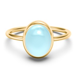 Oval Cab Gemstone Ring in 9K Solid Yellow Gold with Blue Chalcedony