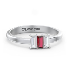 3 Stone Vertical Baguette Ring – Sterling Silver with Cubic Zirconia and Garnet