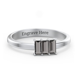 3 Stone Vertical Baguette Ring in 925 Sterling Silver with Smokey Quartz