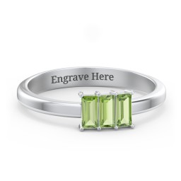 3 Stone Vertical Baguette Ring in 925 Sterling Silver with Peridot