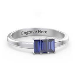 3 Stone Vertical Baguette Ring in 925 Sterling Silver with Blue Sapphire