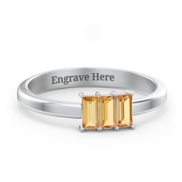 3 Stone Vertical Baguette Ring in 925 Sterling Silver with Citrine