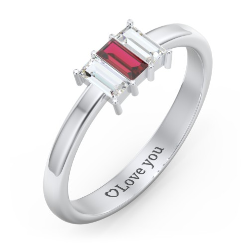 3 Stone Vertical Baguette Ring – Sterling Silver with Cubic Zirconia and Garnet