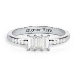 3 Stone Vertical Baguette Ring with Accents