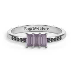 3 Stone Vertical Baguette Ring with Accents