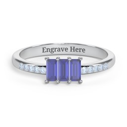 3 Stone Vertical Baguette Ring with Accents