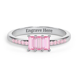 3 Stone Vertical Baguette Ring with Accents