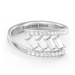 Tilted Baguette Bypass Ring with Accents