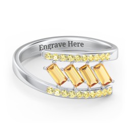 Tilted Baguette Bypass Ring with Accents