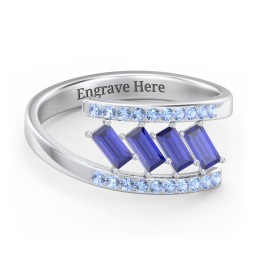 Tilted Baguette Bypass Ring with Accents