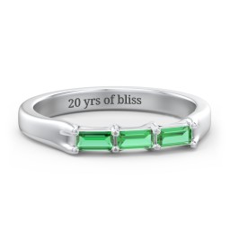 3 Stone Horizontal Baguette Ring in 925 Sterling Silver with Emerald