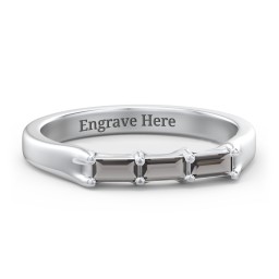 3 Stone Horizontal Baguette Ring in 925 Sterling Silver with Smokey Quartz