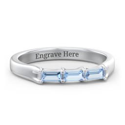 3 Stone Horizontal Baguette Ring in 925 Sterling Silver with Blue Topaz
