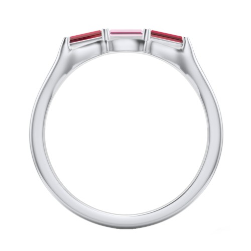 3 Stone Horizontal Baguette Ring – Sterling Silver with Garnet and Pink Tourmaline