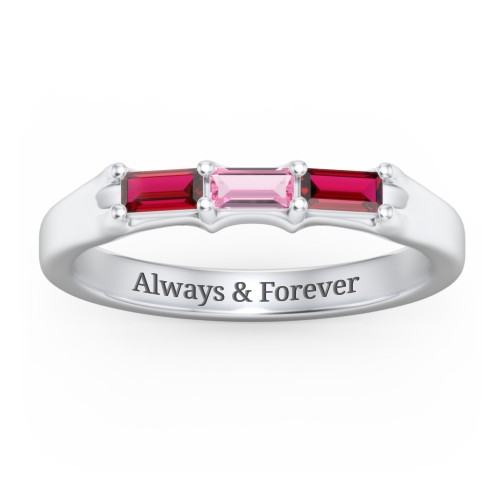 3 Stone Horizontal Baguette Ring – Sterling Silver with Garnet and Pink Tourmaline
