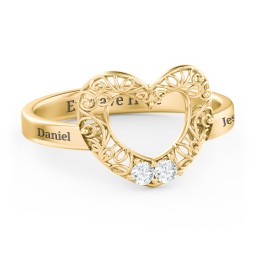 Filigree Heart Ring with Birthstones