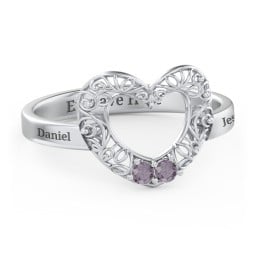Filigree Heart Ring with Birthstones