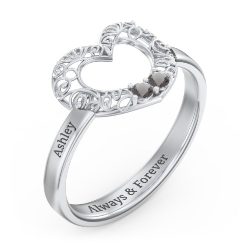 Filigree Heart Ring with Birthstones