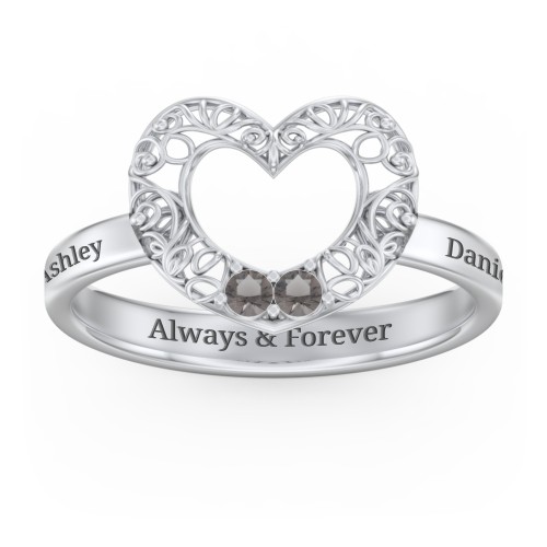 Filigree Heart Ring with Birthstones