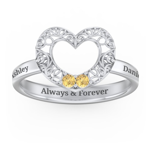 Filigree Heart Ring with Birthstones