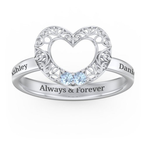 Filigree Heart Ring with Birthstones