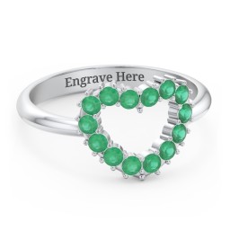 Couples Birthstone Heart Ring in 925 Sterling Silver with Emerald