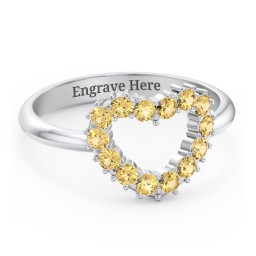 Couples Birthstone Heart Ring in 925 Sterling Silver with Citrine