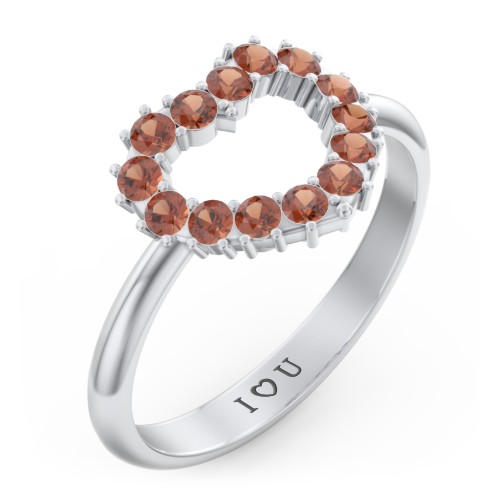 Couples Birthstone Heart Ring – Sterling Silver with Garnet