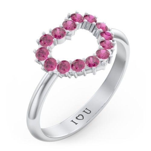 Couples Birthstone Heart Ring – Sterling Silver with Ruby