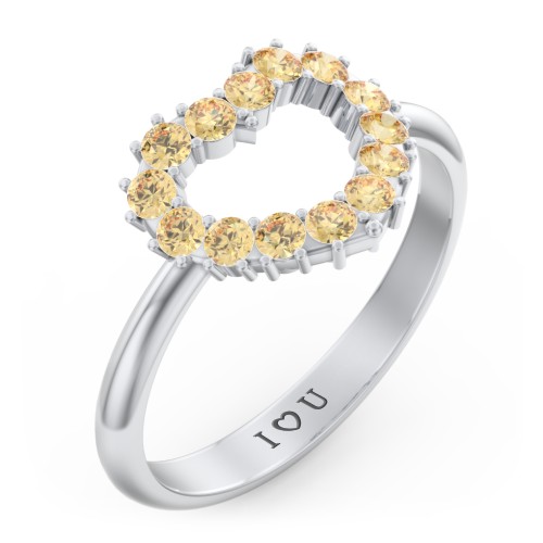 Couples Birthstone Heart Ring – Sterling Silver with Citrine