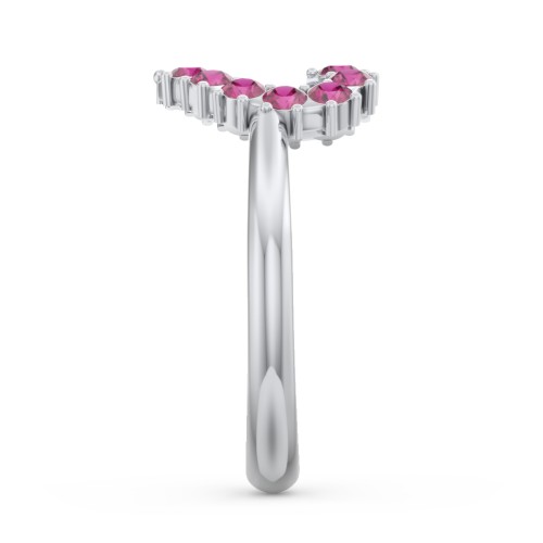 Couples Birthstone Heart Ring – Sterling Silver with Ruby
