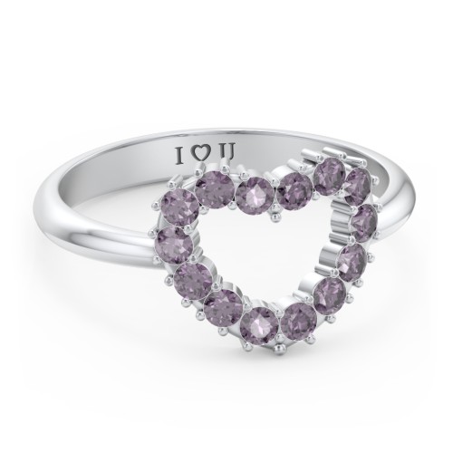 Couples Birthstone Heart Ring – Sterling Silver with Alexandrite