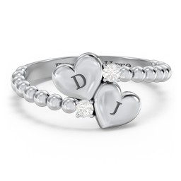 Engravable Double Heart Ring with Birthstones in 925 Sterling Silver with Cubic Zirconia
