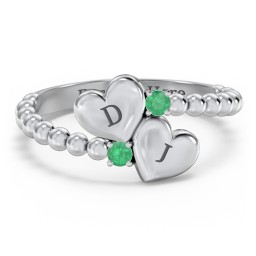 Engravable Double Heart Ring with Birthstones